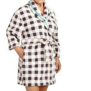 Womens Winter Robe 2X Dearfoams Silver Plaid Plush Long Sleeve Fleece Plus
